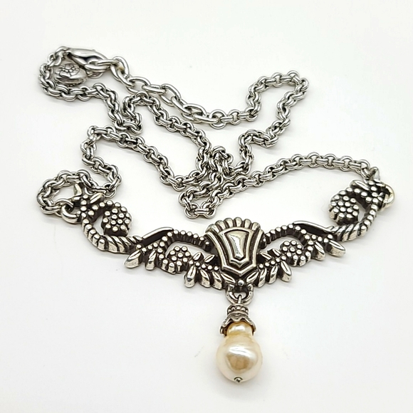 Brighton Rare "VICTORIAN BAROQUE" Openwork Filigree Neck w Glass Pearl Drop! - Picture 7 of 12